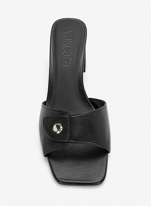 Guốc mules block heel nhấn nút kim loại - GNN 0231 - Màu đen - VASCARA