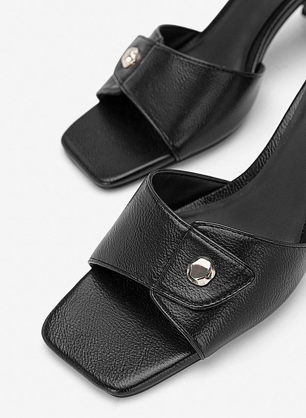 Guốc mules block heel nhấn nút kim loại - GNN 0231 - Màu đen - VASCARA