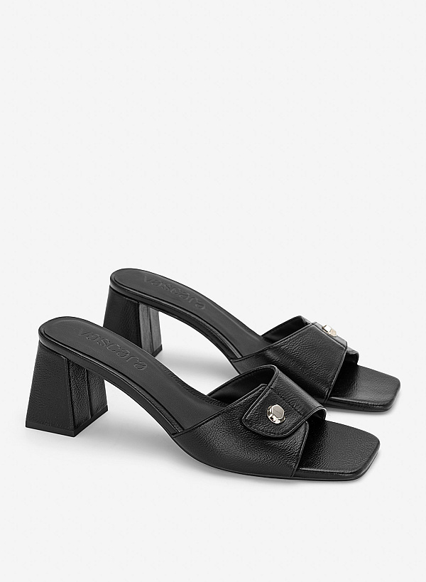 Guốc mules block heel nhấn nút kim loại - GNN 0231 - Màu đen - VASCARA