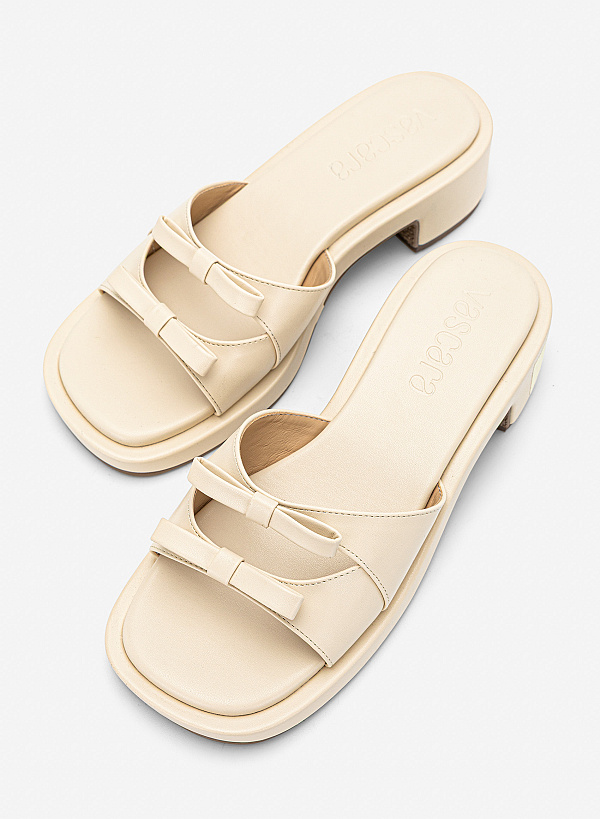 Guốc mules phối nơ trang trí - GNN 0229 - Màu kem - VASCARA