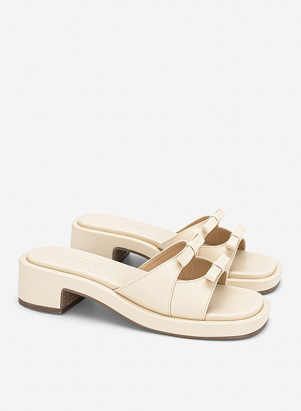 Guốc mules phối nơ trang trí - GNN 0229 - Màu kem - VASCARA