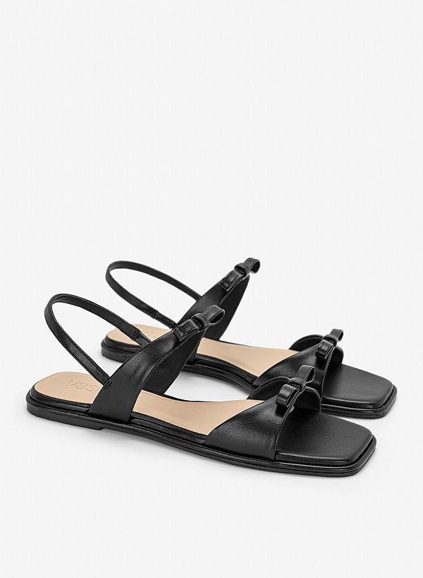 Sandals đế bằng họa tiết nơ cá tính - SDK 0355 - Màu đen - VASCARA