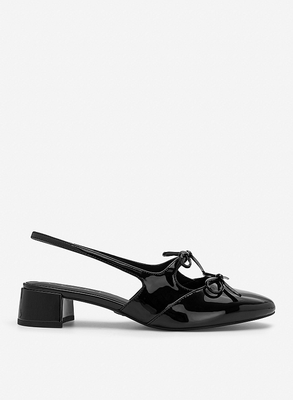 Slingback bít mũi tròn đính nơ trang trí