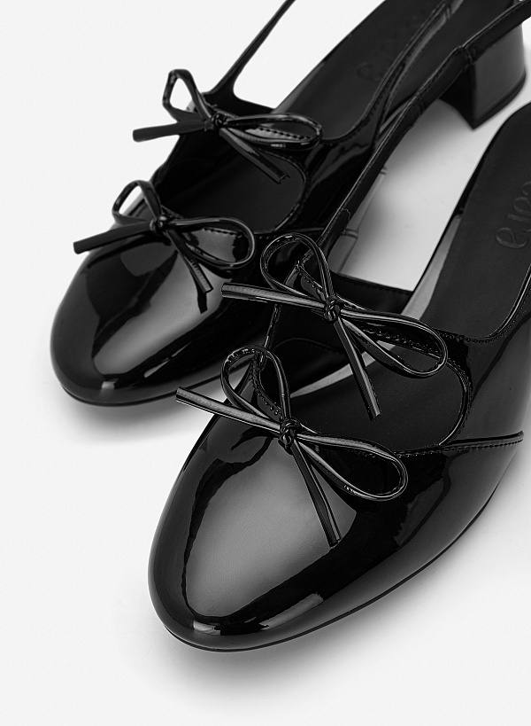 Slingback bít mũi tròn đính nơ trang trí - BMN 0737 - Màu đen - VASCARA