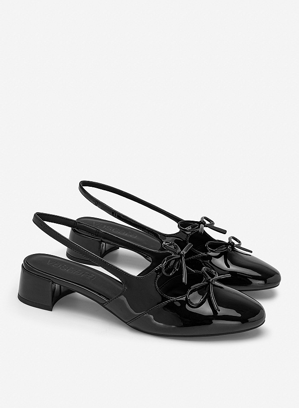 Slingback bít mũi tròn đính nơ trang trí - BMN 0737 - Màu đen - VASCARA