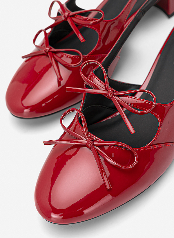 Slingback bít mũi tròn đính nơ trang trí - BMN 0737 - Màu đỏ - VASCARA