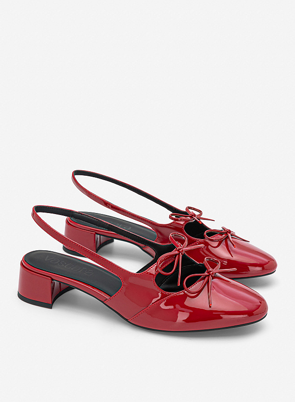 Slingback bít mũi tròn đính nơ trang trí - BMN 0737 - Màu đỏ - VASCARA