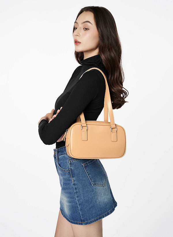 Túi baguette đeo vai nhấn khóa kéo