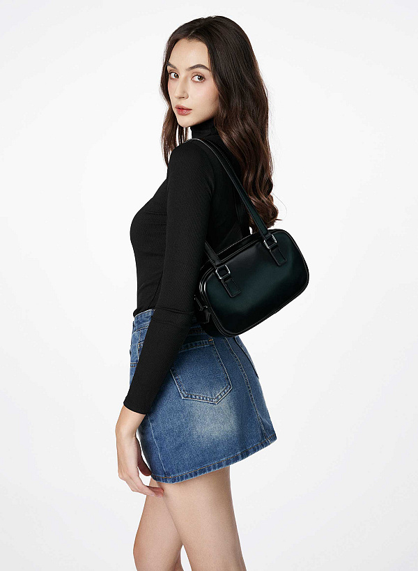 Túi baguette đeo vai nhấn khóa kéo