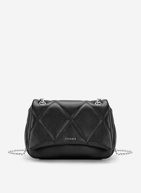 Túi đeo chéo nắp gập may chần - SHO 0305 - Màu đen - VASCARA