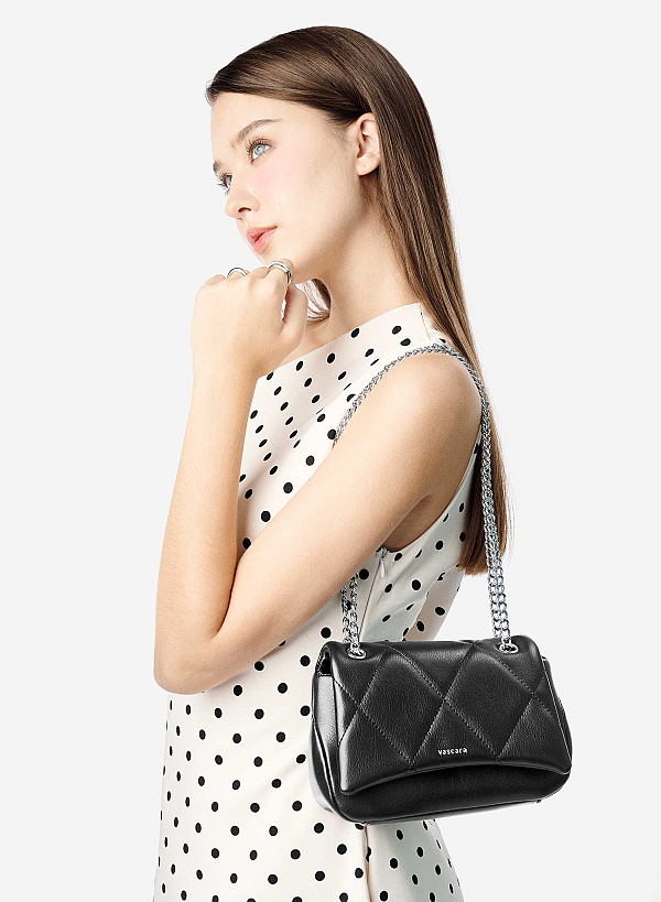 Túi đeo chéo nắp gập may chần - SHO 0305 - Màu đen - VASCARA