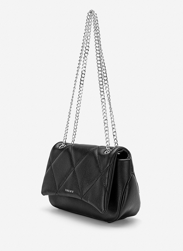 Túi đeo chéo nắp gập may chần - SHO 0305 - Màu đen - VASCARA