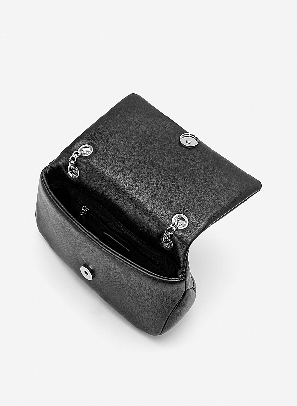 Túi đeo chéo nắp gập may chần - SHO 0305 - Màu đen - VASCARA