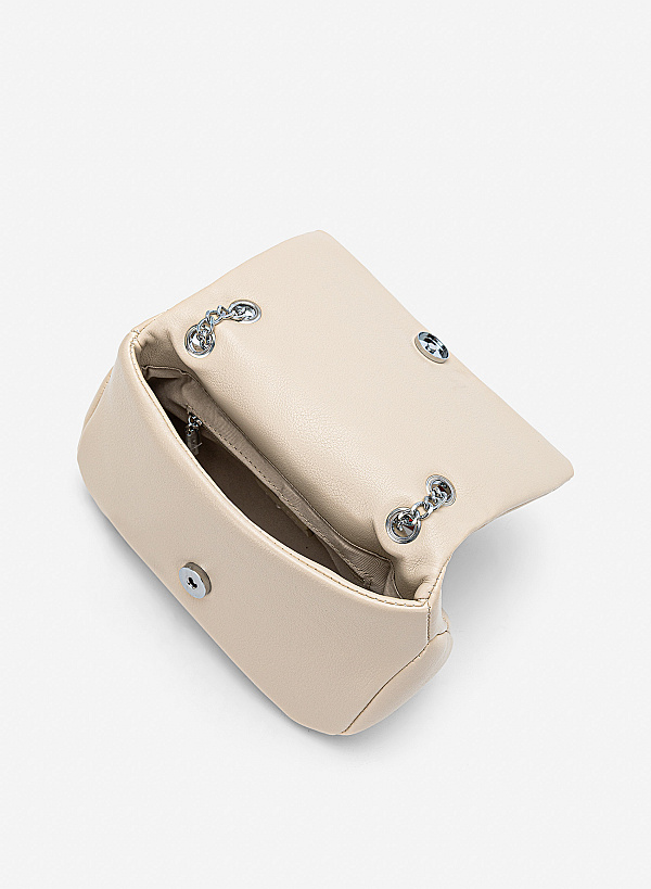 Túi đeo chéo nắp gập may chần - SHO 0305 - Màu kem - VASCARA