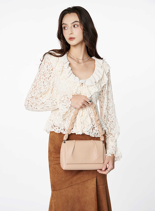 Túi đeo vai gấp nếp quai nhún - SHO 0299 - Màu be - VASCARA