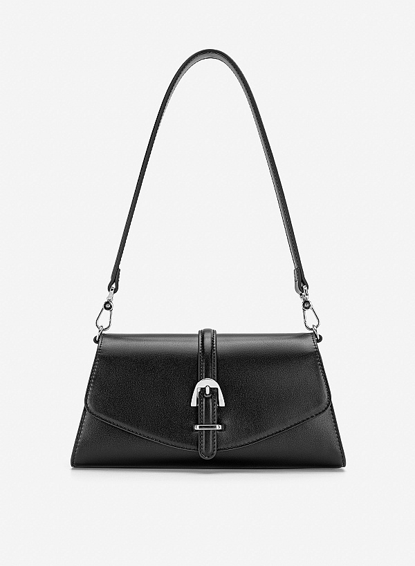 Túi đeo vai hình thang nhấn khoá cài - SHO 0303 - Màu đen