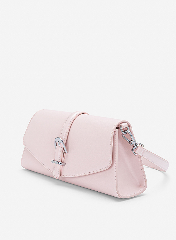 Túi đeo vai hình thang nhấn khoá cài - SHO 0303 - Màu hồng nhạt - VASCARA