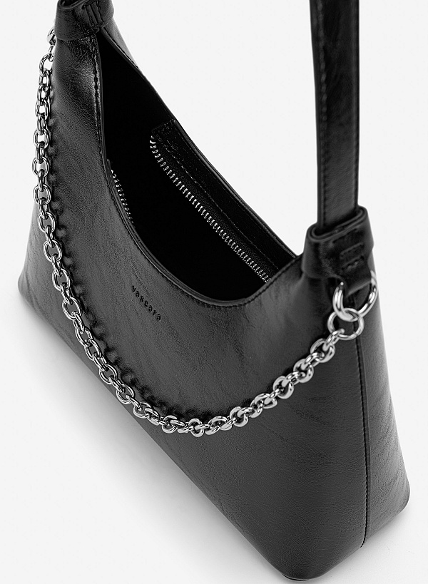 Túi đeo vai hobo phối xích - SHO 0298 - Màu đen - VASCARA