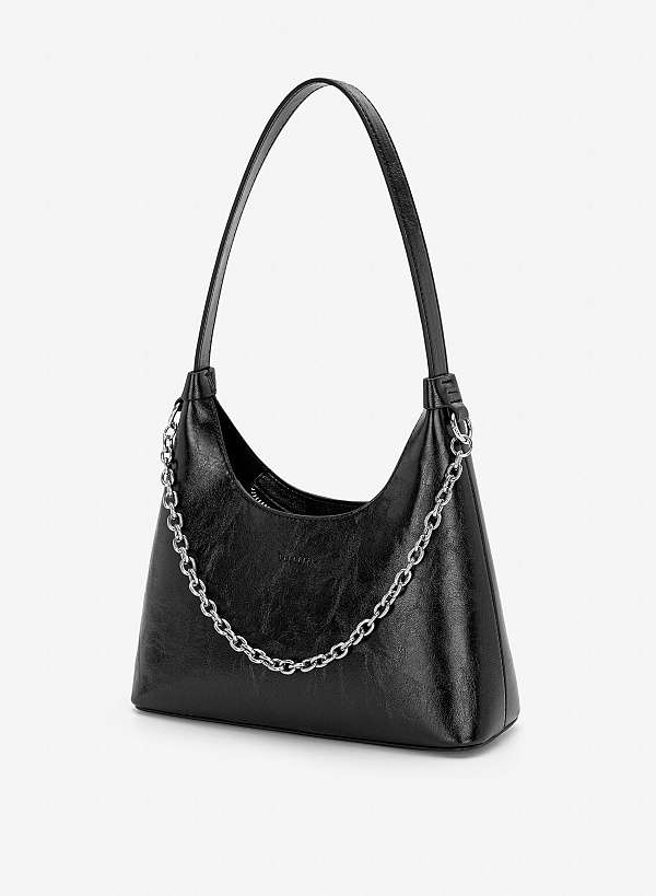 Túi đeo vai hobo phối xích - SHO 0298 - Màu đen - VASCARA