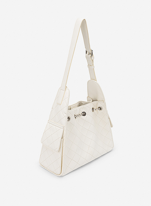 Túi đeo vai nhấn dây rút cá tính - TOT 0217 - Màu trắng - VASCARA