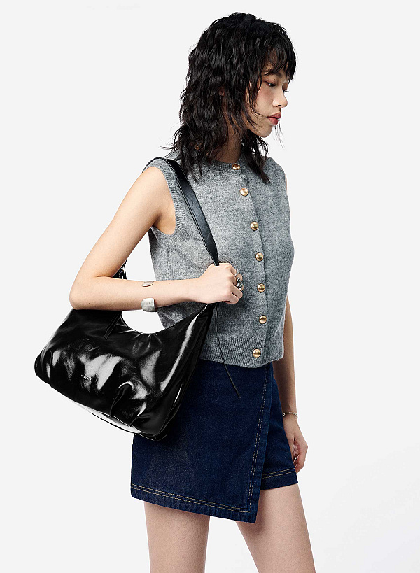 Túi đeo vai phom mềm nhấn khóa kéo