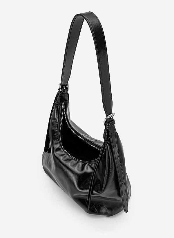 Túi đeo vai phom mềm nhấn khóa kéo - TOT 0209 - Màu đen - VASCARA