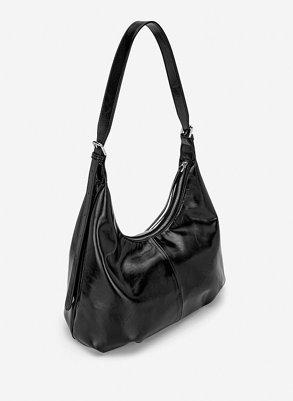 Túi đeo vai phom mềm nhấn khóa kéo - TOT 0209 - Màu đen - VASCARA