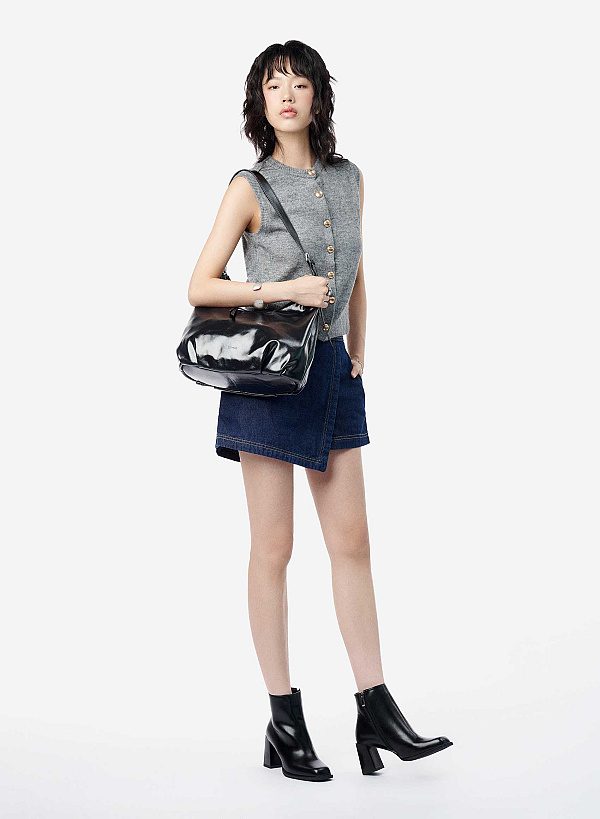 Túi đeo vai phom mềm nhấn khóa kéo - TOT 0209 - Màu đen - VASCARA