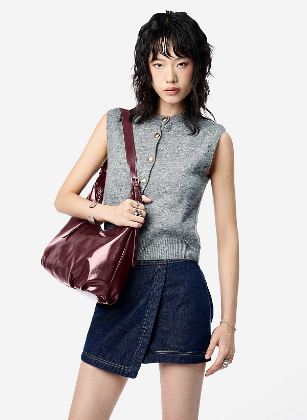 Túi đeo vai phom mềm nhấn khóa kéo