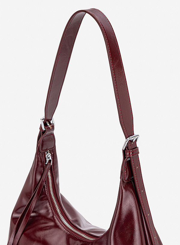 Túi đeo vai phom mềm nhấn khóa kéo - TOT 0209 - Màu đỏ đậm - VASCARA