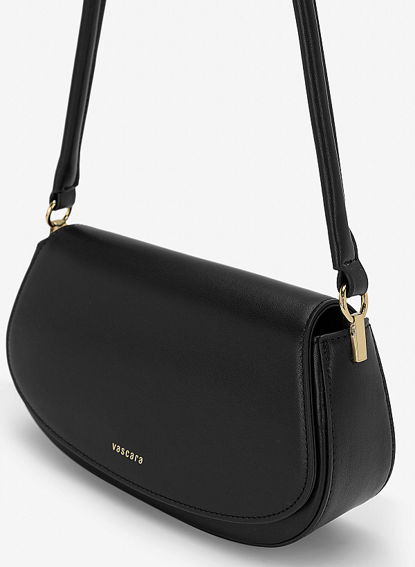 Túi leather nắp gập kiểu saddle - SHO 0296 - Màu đen - VASCARA