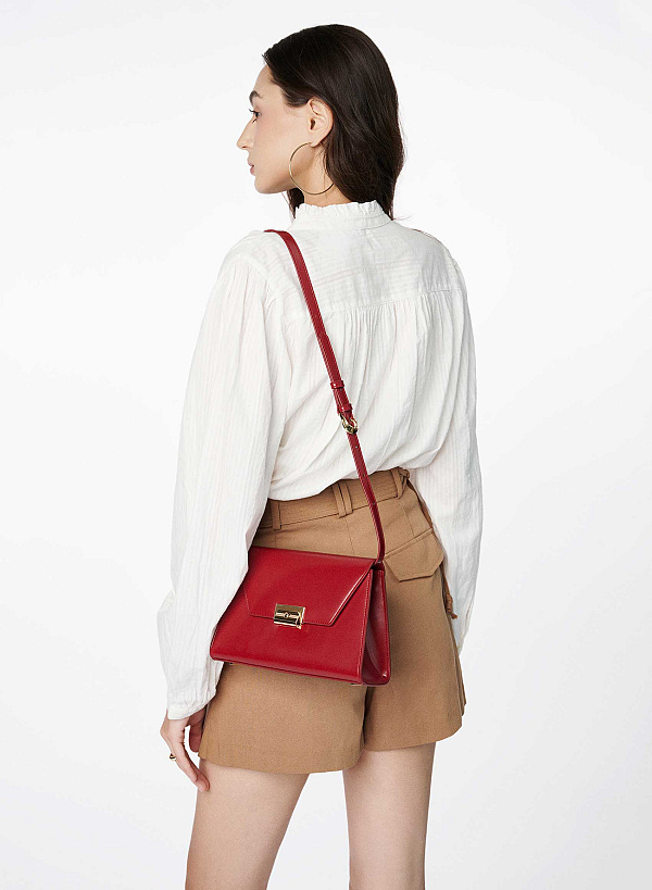 Túi leather xách tay nắp gập