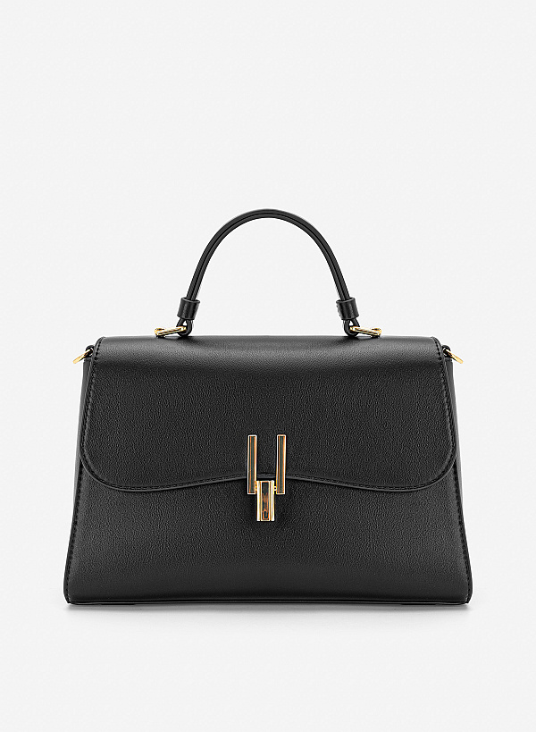 Túi xách nắp gập cách điệu phối khóa gài - SAT 0346 - Màu đen