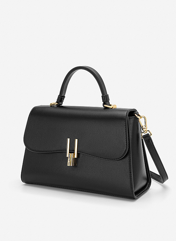 Túi xách nắp gập cách điệu phối khóa gài - SAT 0346 - Màu đen - VASCARA