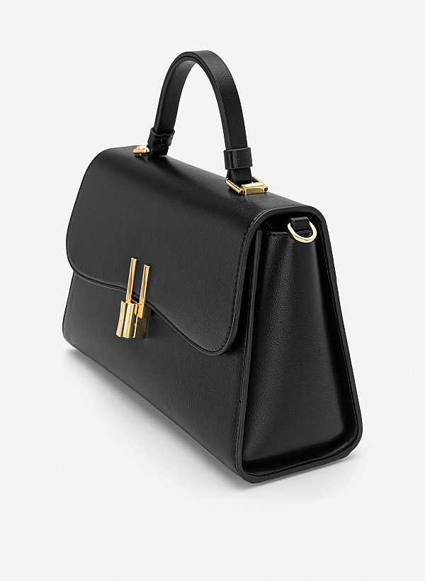 Túi xách nắp gập cách điệu phối khóa gài - SAT 0346 - Màu đen - VASCARA