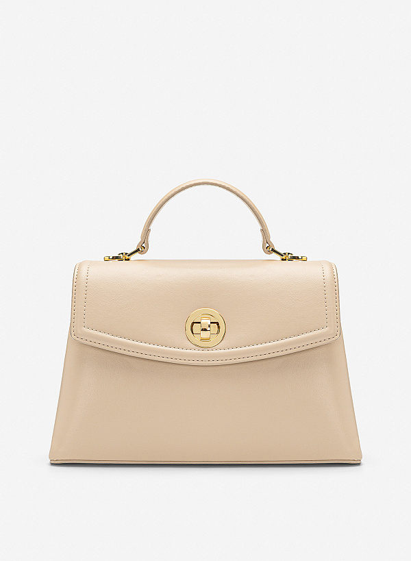 Túi xách tay nhấn nắp nổi viền - SAT 0345 - Màu be - VASCARA