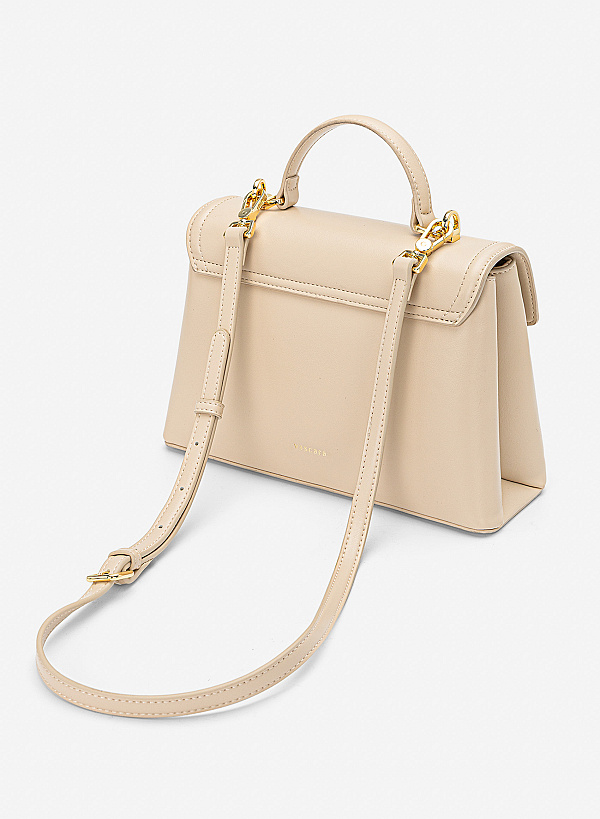 Túi xách tay nhấn nắp nổi viền - SAT 0345 - Màu be - VASCARA