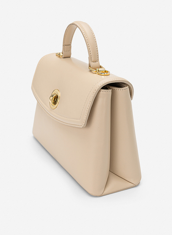 Túi xách tay nhấn nắp nổi viền - SAT 0345 - Màu be - VASCARA