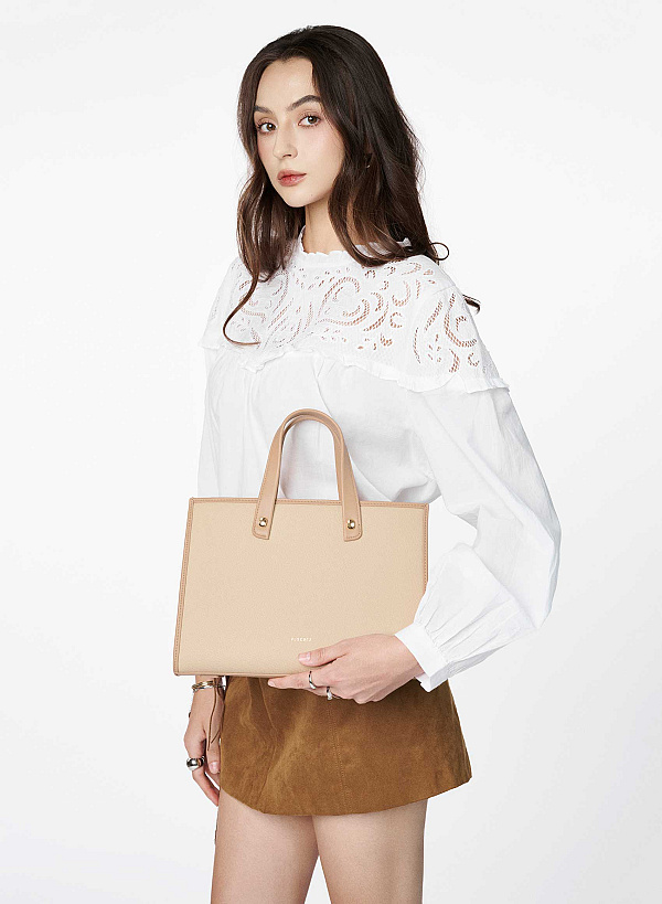 Túi xách tay phối da tương phản - TOT 0204 - Màu be - VASCARA