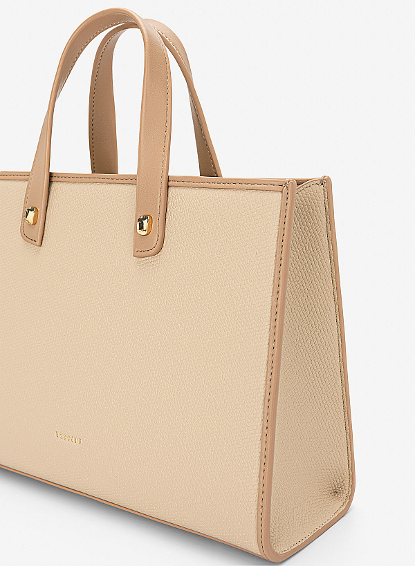 Túi xách tay phối da tương phản - TOT 0204 - Màu be - VASCARA