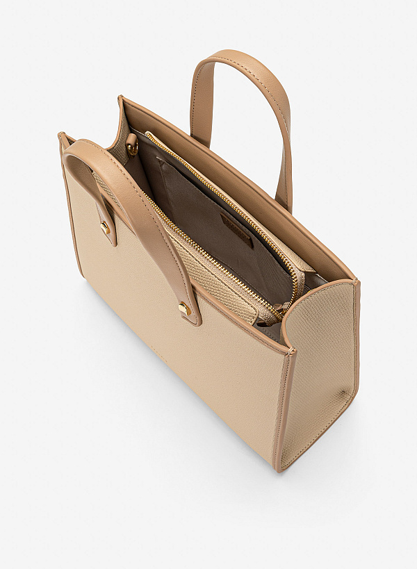 Túi xách tay phối da tương phản - TOT 0204 - Màu be - VASCARA