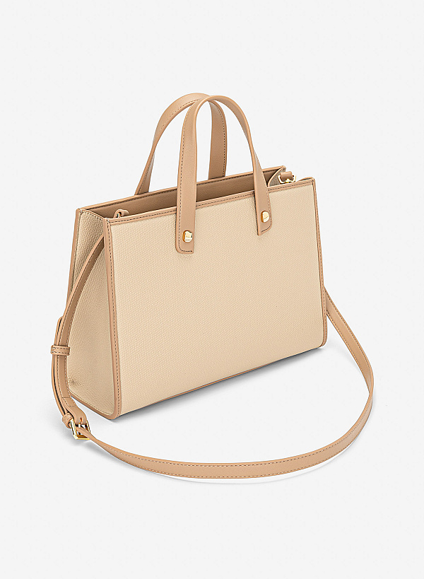 Túi xách tay phối da tương phản - TOT 0204 - Màu be - VASCARA