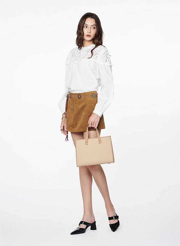 Túi xách tay phối da tương phản - TOT 0204 - Màu be - VASCARA