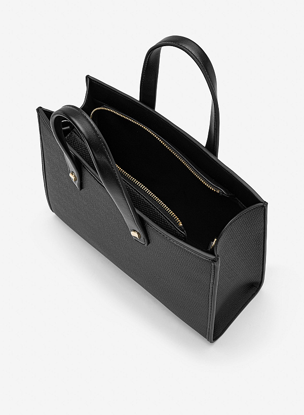 Túi xách tay phối da tương phản - TOT 0204 - Màu đen - VASCARA