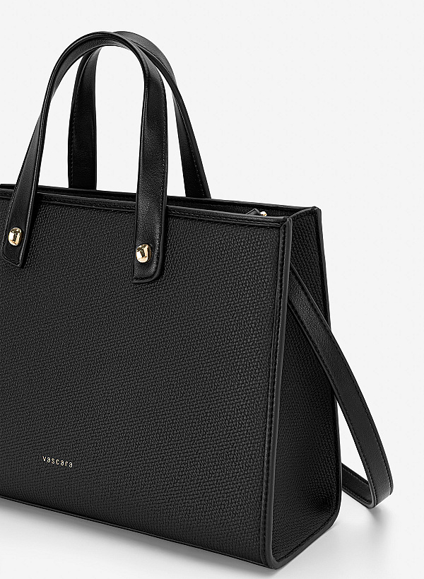 Túi xách tay phối da tương phản - TOT 0204 - Màu đen - VASCARA
