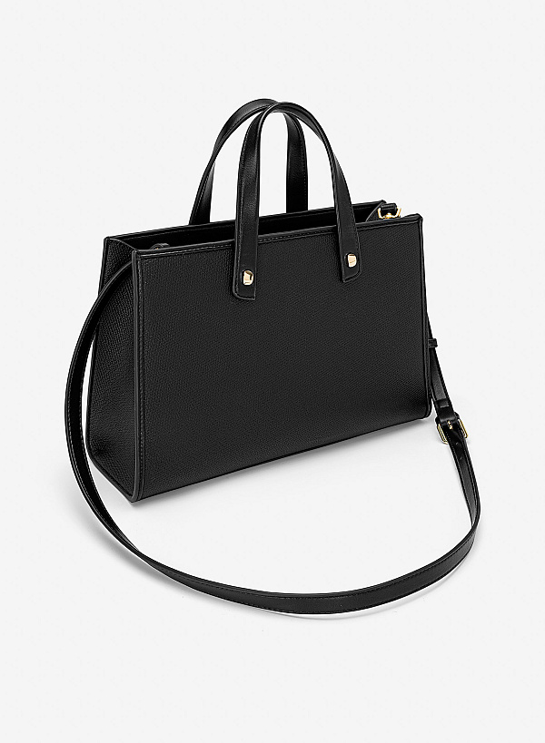 Túi xách tay phối da tương phản - TOT 0204 - Màu đen - VASCARA