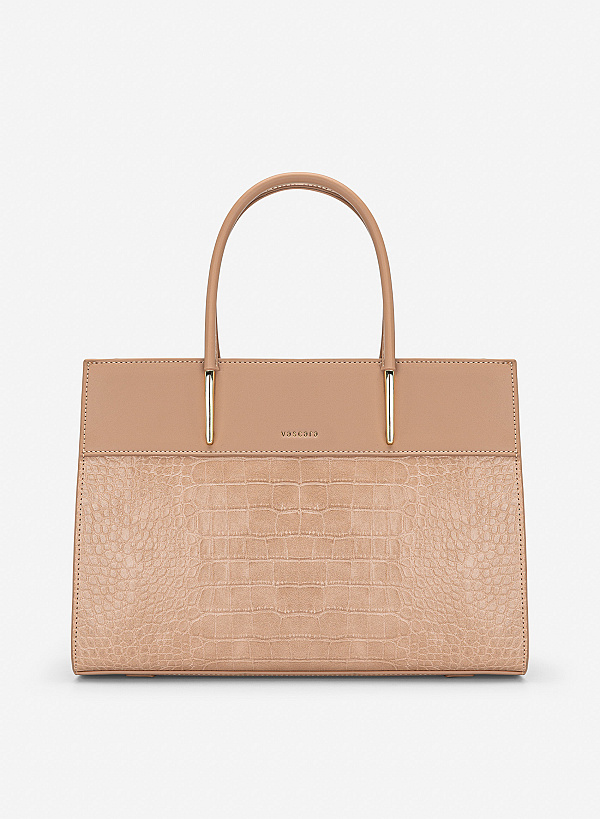 Túi xách tay vân cá sấu nhấn chân quai