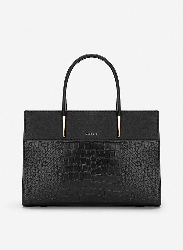 Túi xách tay vân cá sấu nhấn chân quai