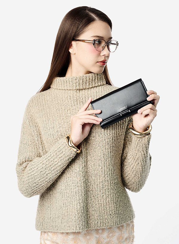 Ví cầm tay nắp gập nhấn khóa sang trọng - WAL 0343 - Màu đen - VASCARA