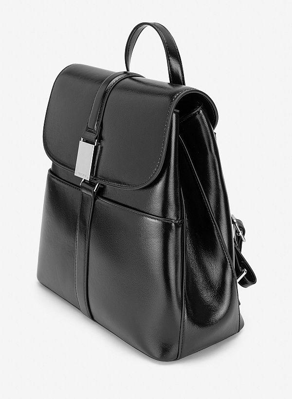 Balo nắp gập casual nhấn khóa trang trí - BAC 0236 - Màu đen - VASCARA